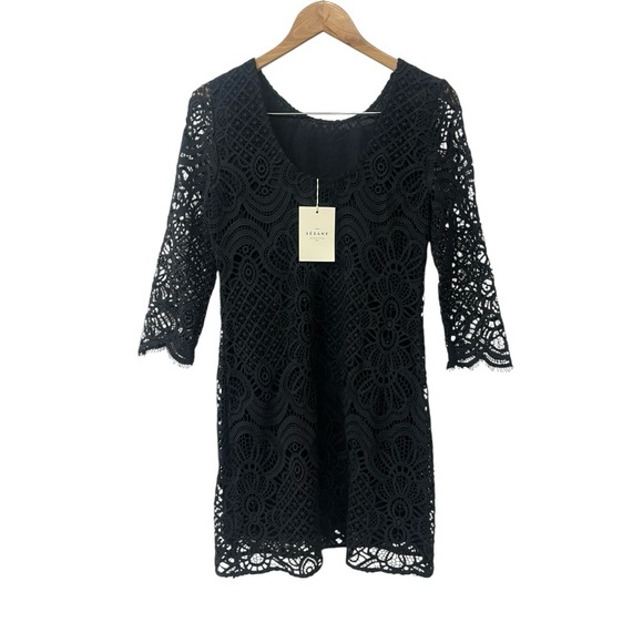 NWT Sezane Sarah Black Lace Mini Dress US 4 FR 36 - Picture 5 of 9